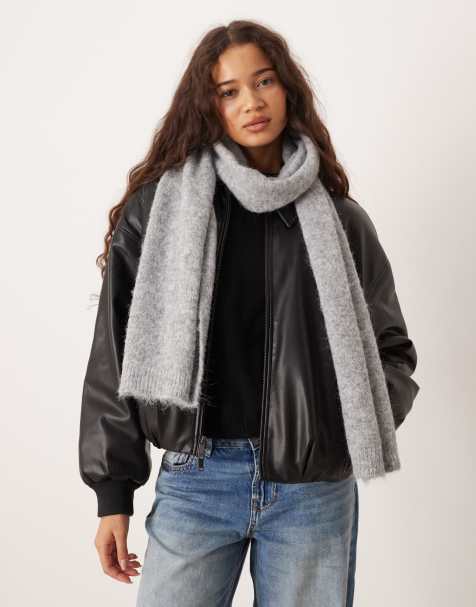 Mango wool mix scarf in light grey - view 1