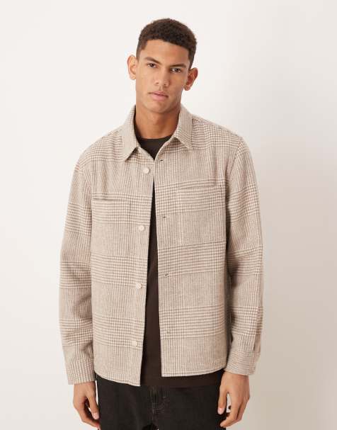 Mango wool mix shacket in beige check - view 1