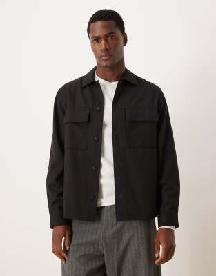 Mango Wool Mix Shacket In Black