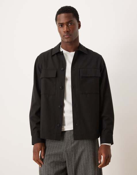 Mango wool mix shacket in black - view 1