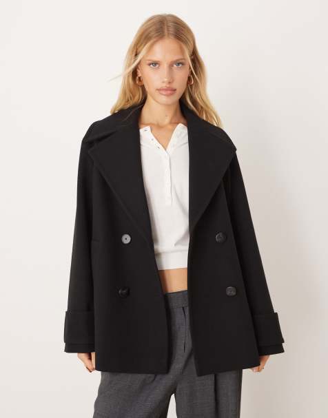 Mango wool mix short double breasted jacket in black - view 1