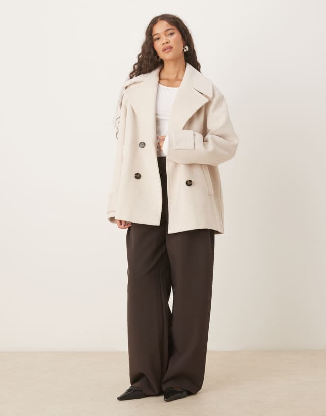 Mango wool mix short double breasted jacket in light gray | ASOS
