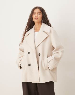 Mango Wool Mix Short Double Breasted Jacket In White