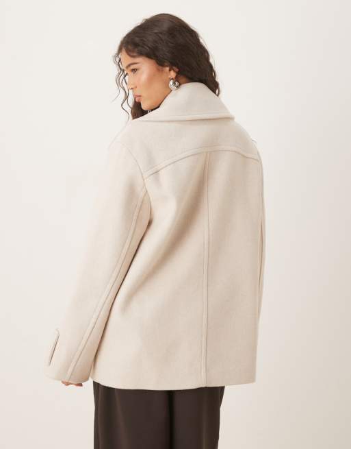 Mango wool mix short double breasted jacket in light grey, 3 of 4