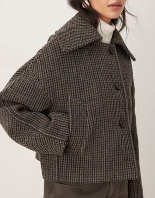 Mango Wool Mix Short Jacket With Oversized Collar In Brown