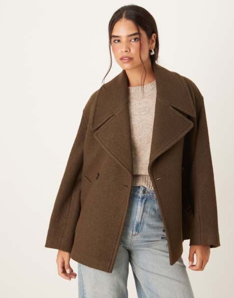 Mango wool mix short tailored jacket in khaki - view 1