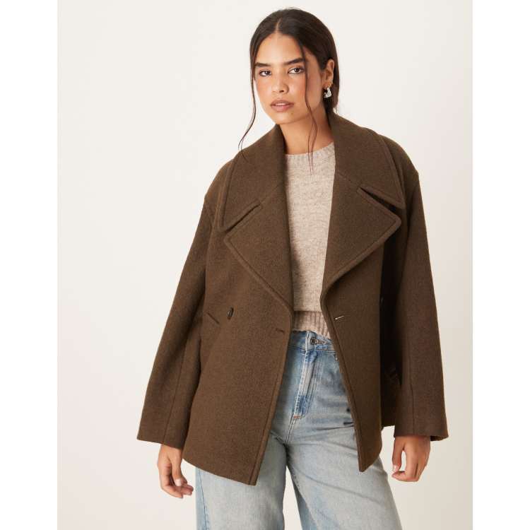 Mango wool mix short tailored jacket in khaki | ASOS