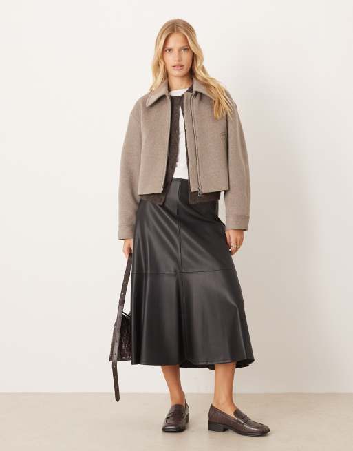 Mango wool mix short zip up jacket in beige | ASOS