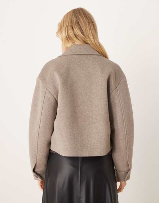Mango wool mix short zip up jacket in beige | ASOS