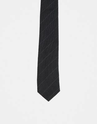 Mango Wool Mix Striped Neck Tie In Black