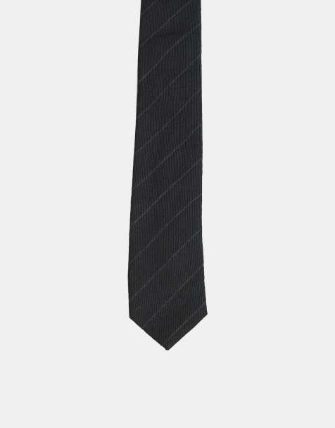 Mango wool mix striped tie in black - view 1