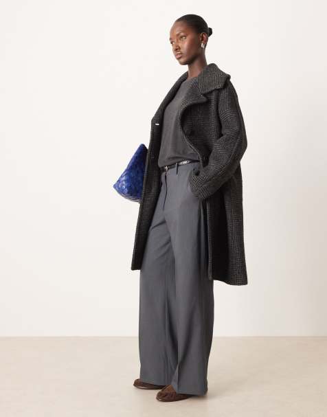 Mango wool mix tailored coat in charcoal check - view 1