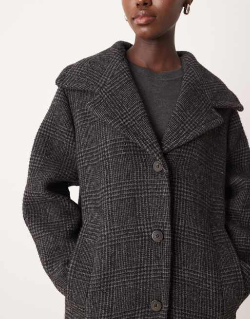 Mango wool mix tailored coat in charcoal check, 3 of 4