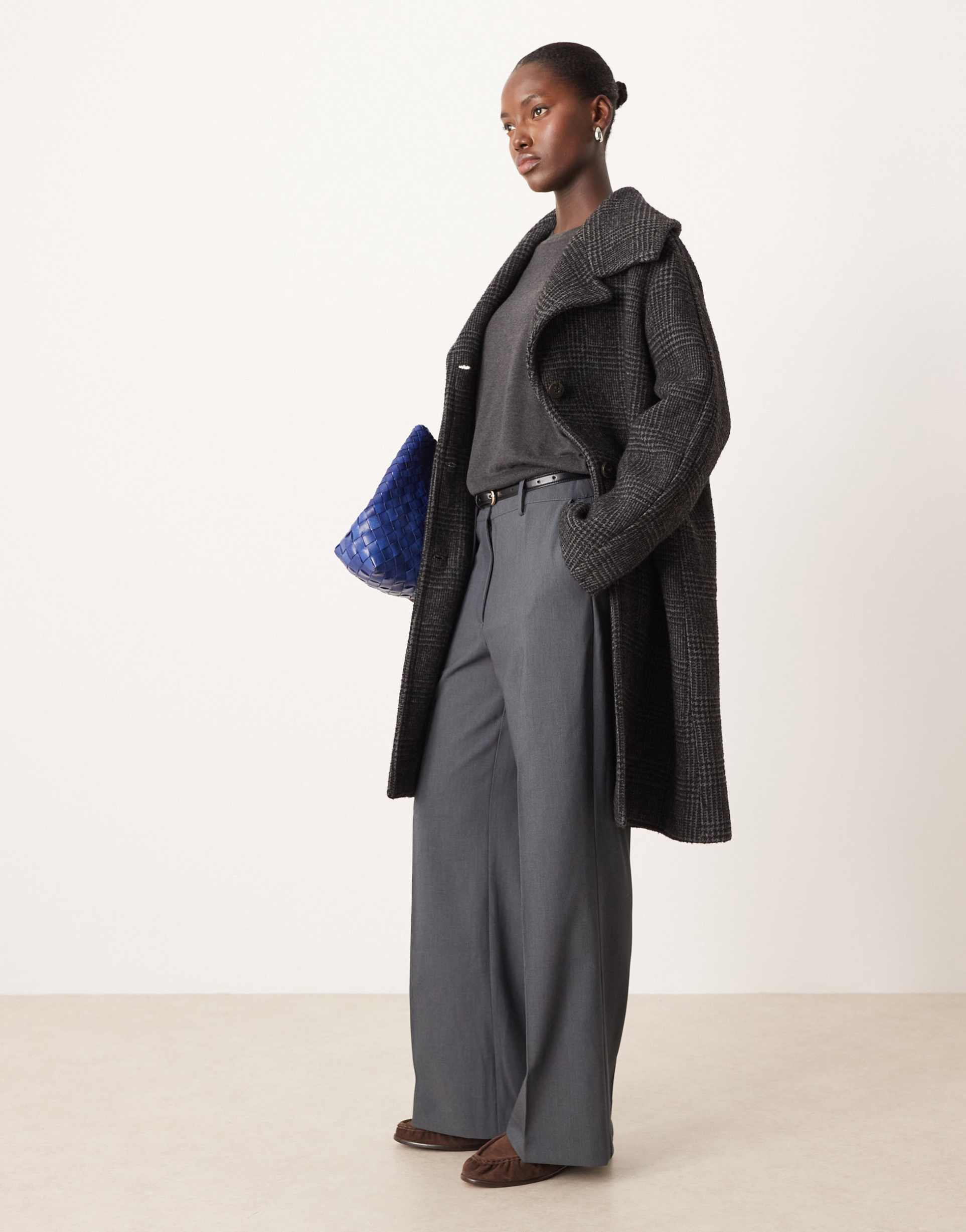 mango wool mix tailored coat in charcoal plaid