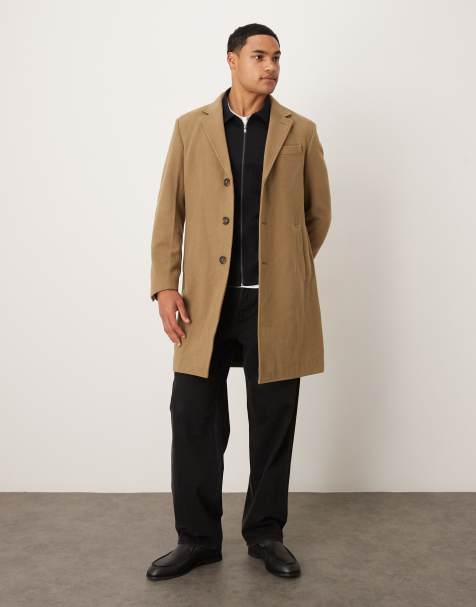 Mango wool mix tailored coat in tan - view 1