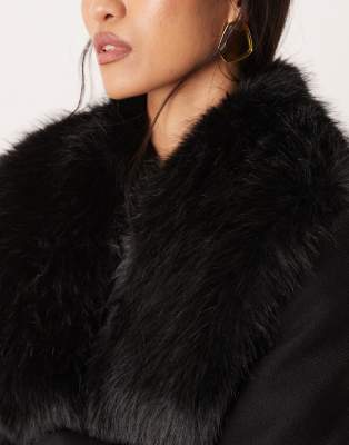 Mango Wool Mix Tailored Coat With Faux Fur Collar In Animal Print