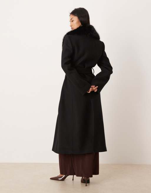 Mango wool mix tailored coat with faux fur collar in black, 4 of 4