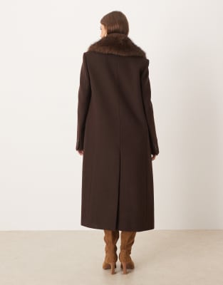Mango Wool Mix Tailored Jacket With Faux Fur Collar In Brown