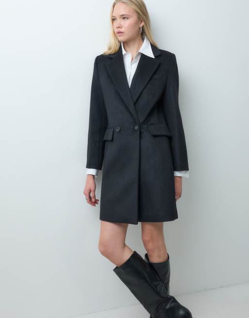 Mango wool mix tailored midi coat in black, 2 of 4