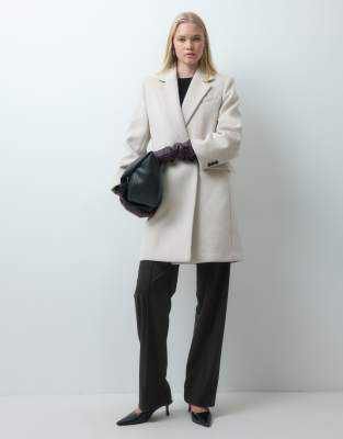 Mango Wool Mix Tailored Midi Coat In White