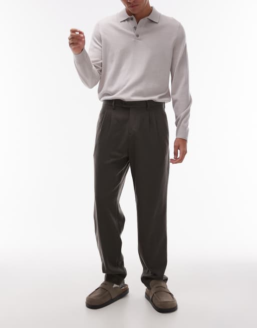 Mango wool mix tailored pants in khaki