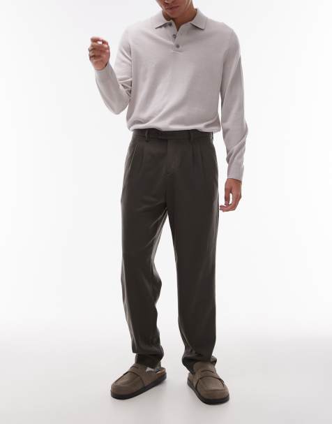 Mango wool mix tailored trouser in khaki - view 1
