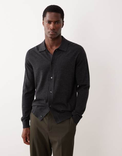 Mango wool polo shirt in charcoal - view 1