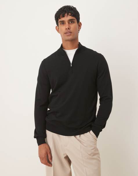 Mango wool quarter zip top in black - view 1