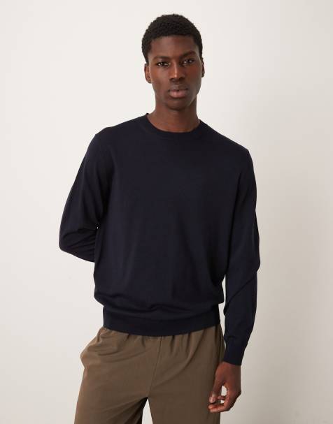 Mango wool round neck jumper in navy - view 1