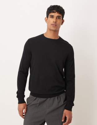 Mango Wool Round Neck Sweater In Black