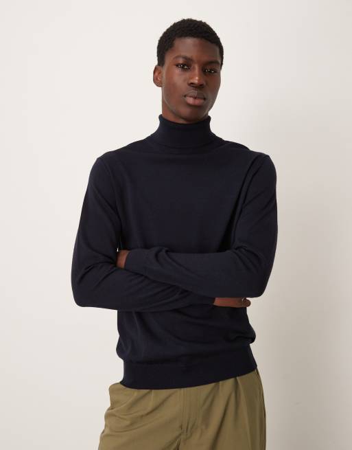Mango wool turtle neck top in navy 