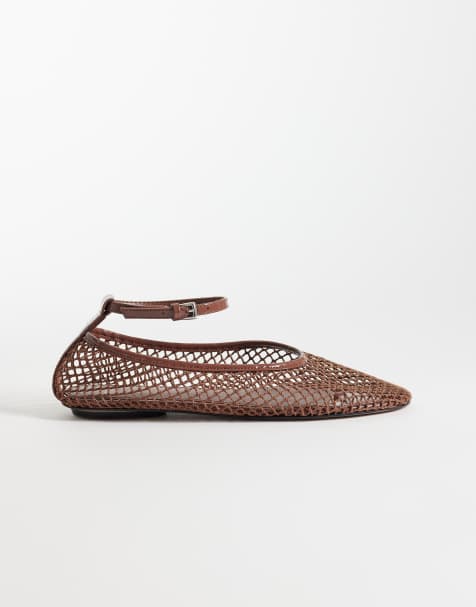 Mango woven ankle tie flat shoe in brown - view 1