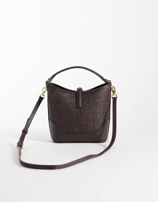 Mango woven bucket bag with buckle in dark brown, 4 of 4