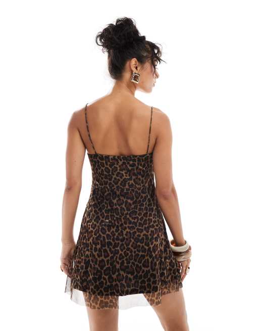 Mango woven cami leopard print dress in brown, 3 of 4