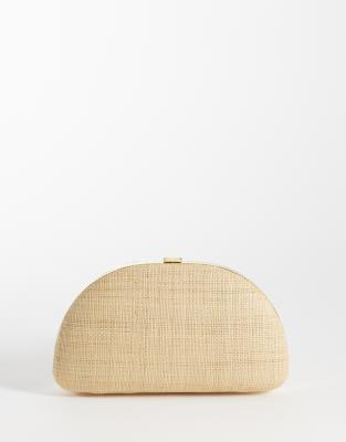 Mango Woven Clutch Bag In Neutral