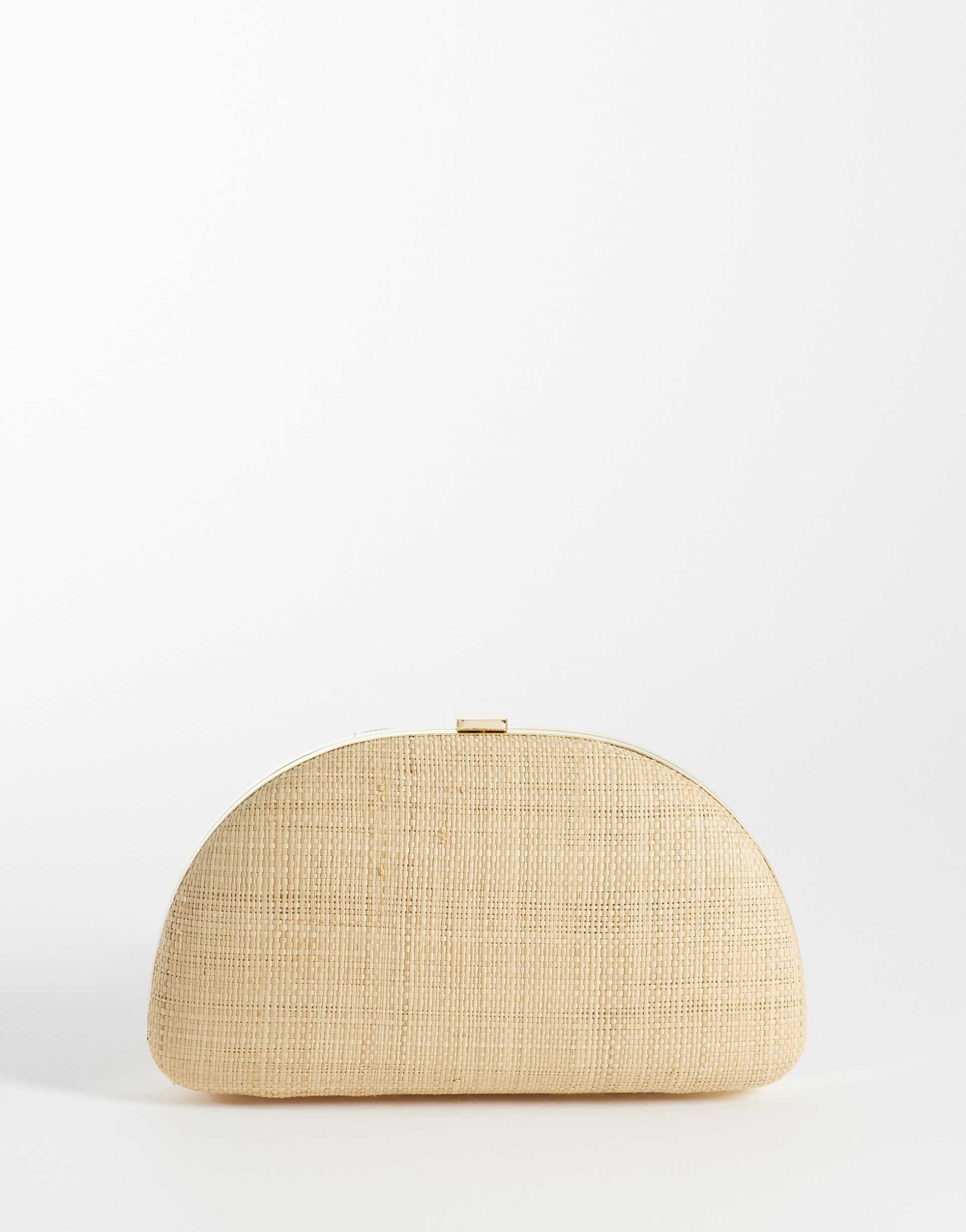 mango woven clutch bag in beige