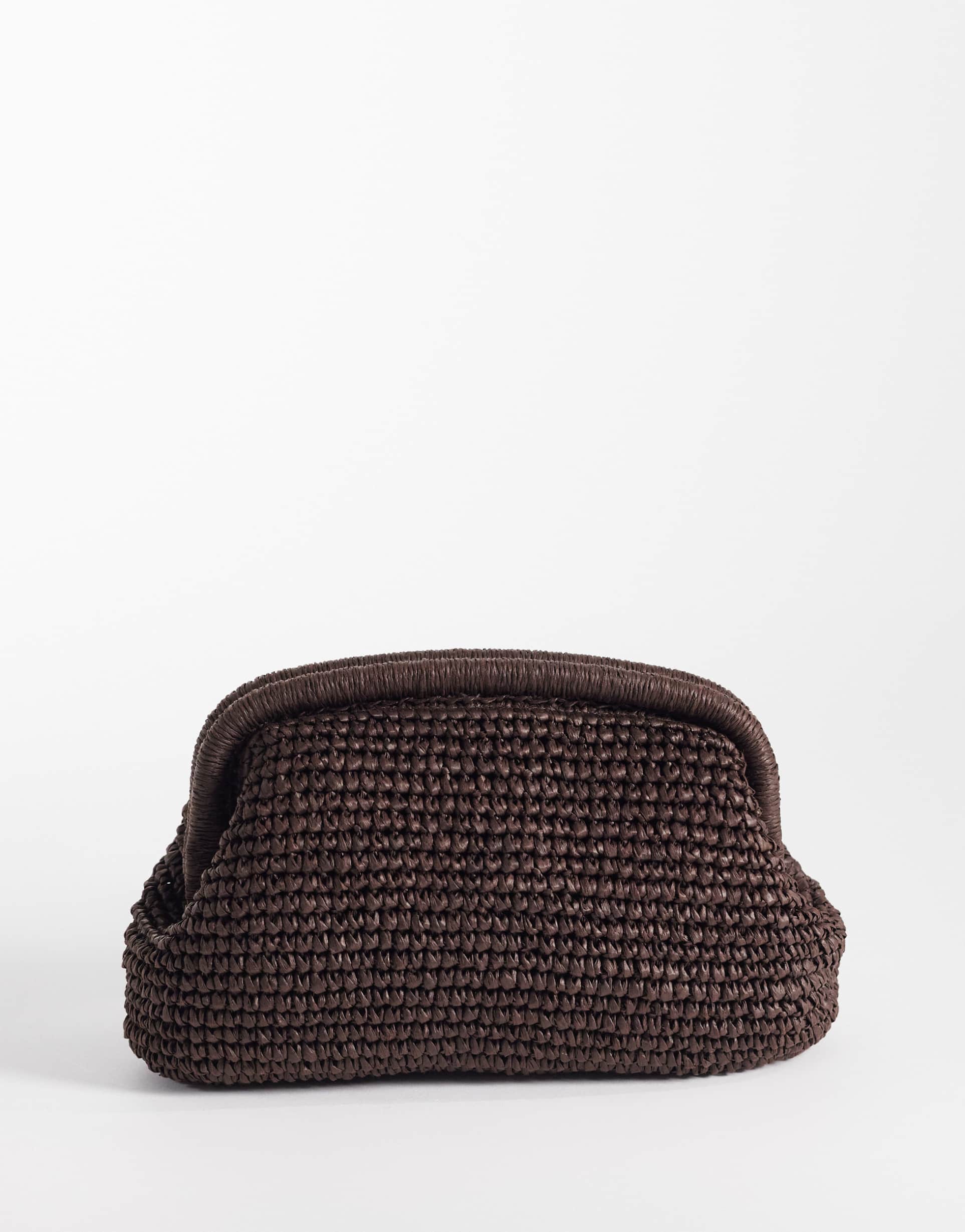 mango woven clutch purse in brown