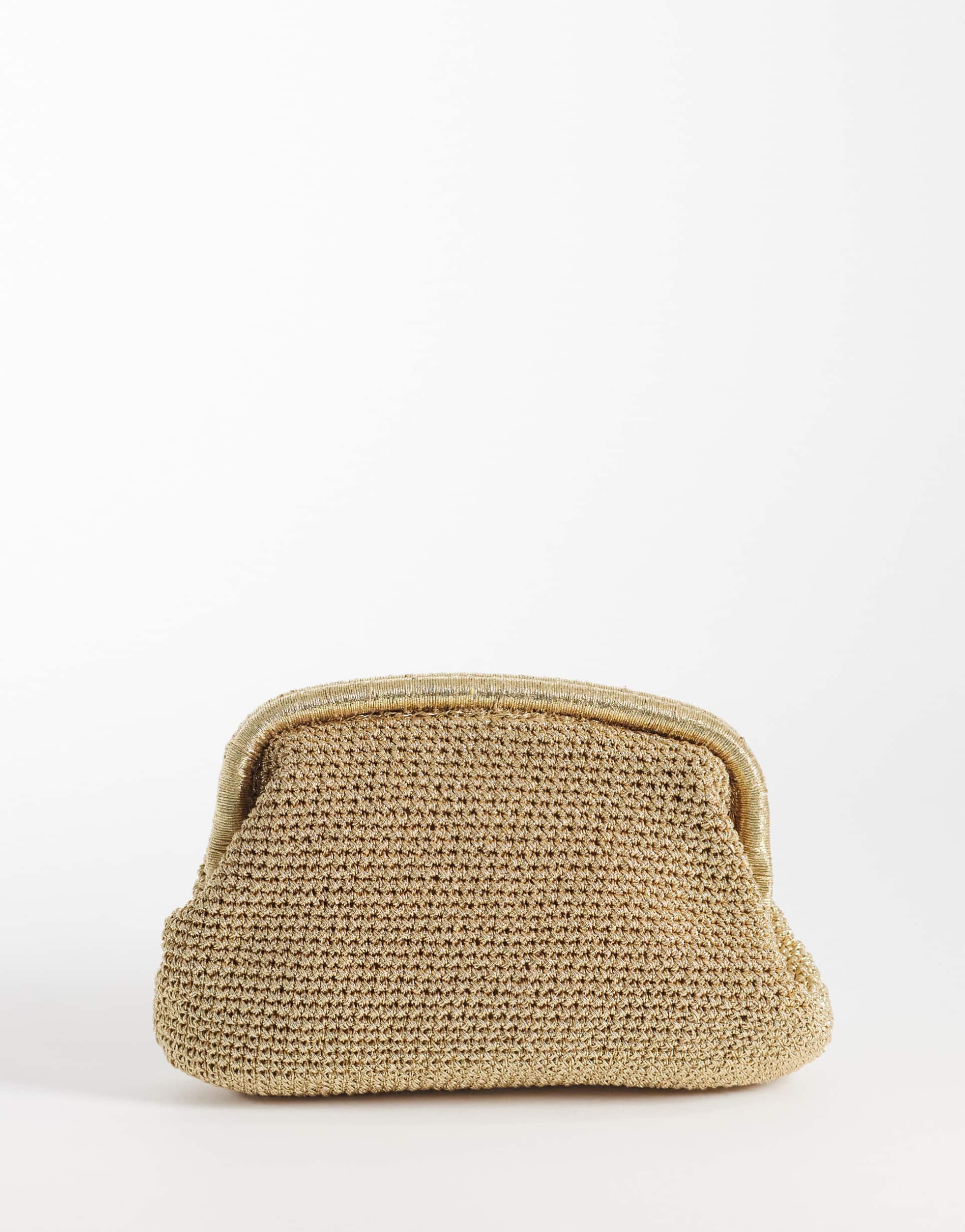 mango woven clutch purse in gold