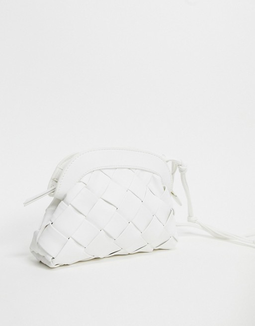 Mango woven detail cross body bag in white