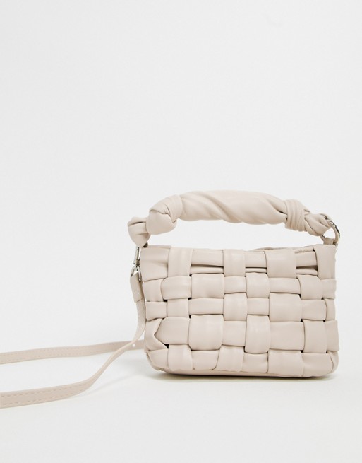 Mango woven faux leather bag in off white