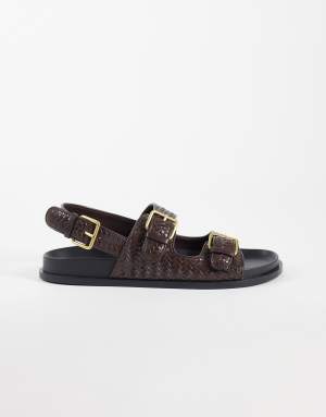 Mango woven faux leather flat sandal in brown
