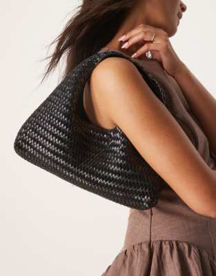 woven leather handbag in black