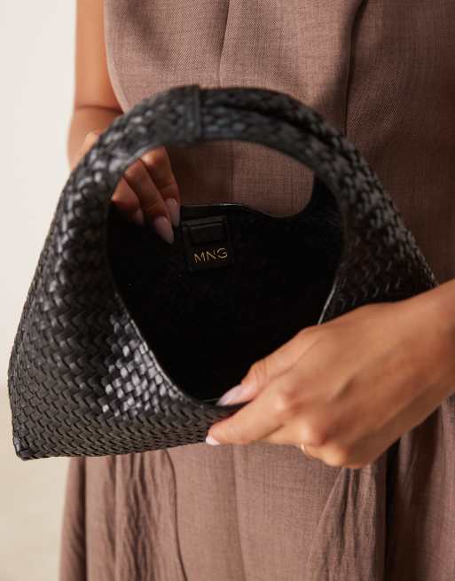 Mango woven leather handbag in black