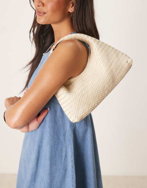 Mango woven leather handbag in neutral - view 1