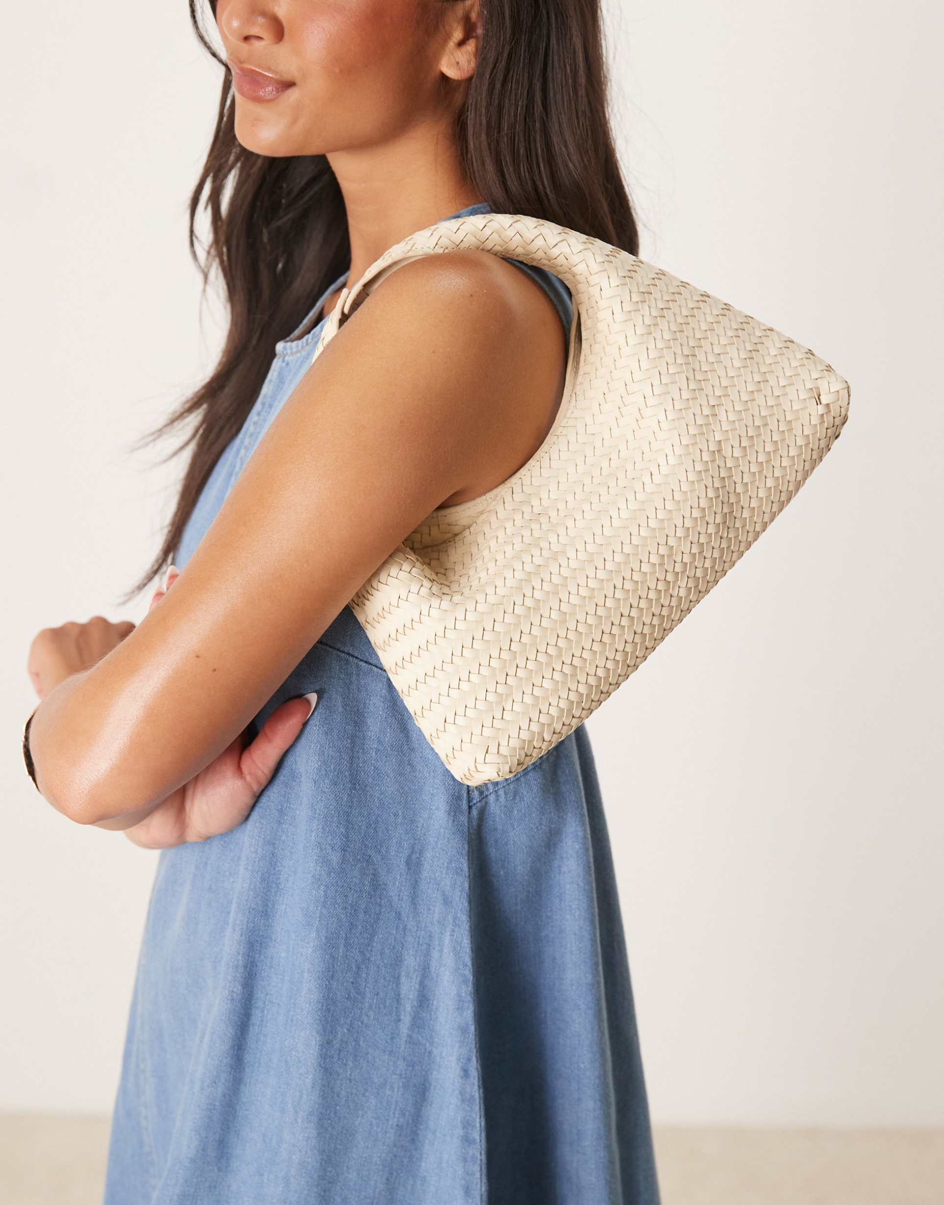 mango woven leather handbag in neutral