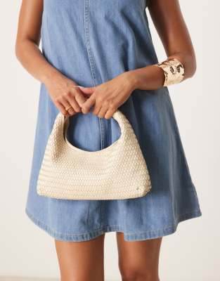 Mango woven leather handbag in neutral