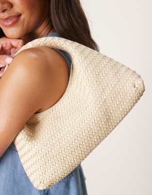 Mango woven leather handbag in neutral