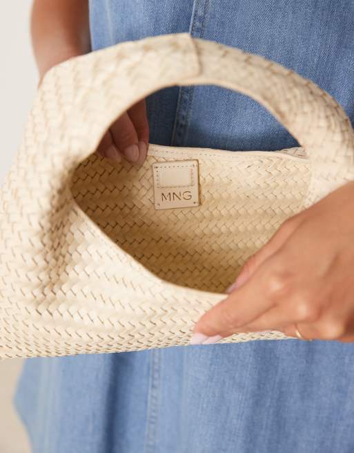 Mango woven leather handbag in neutral