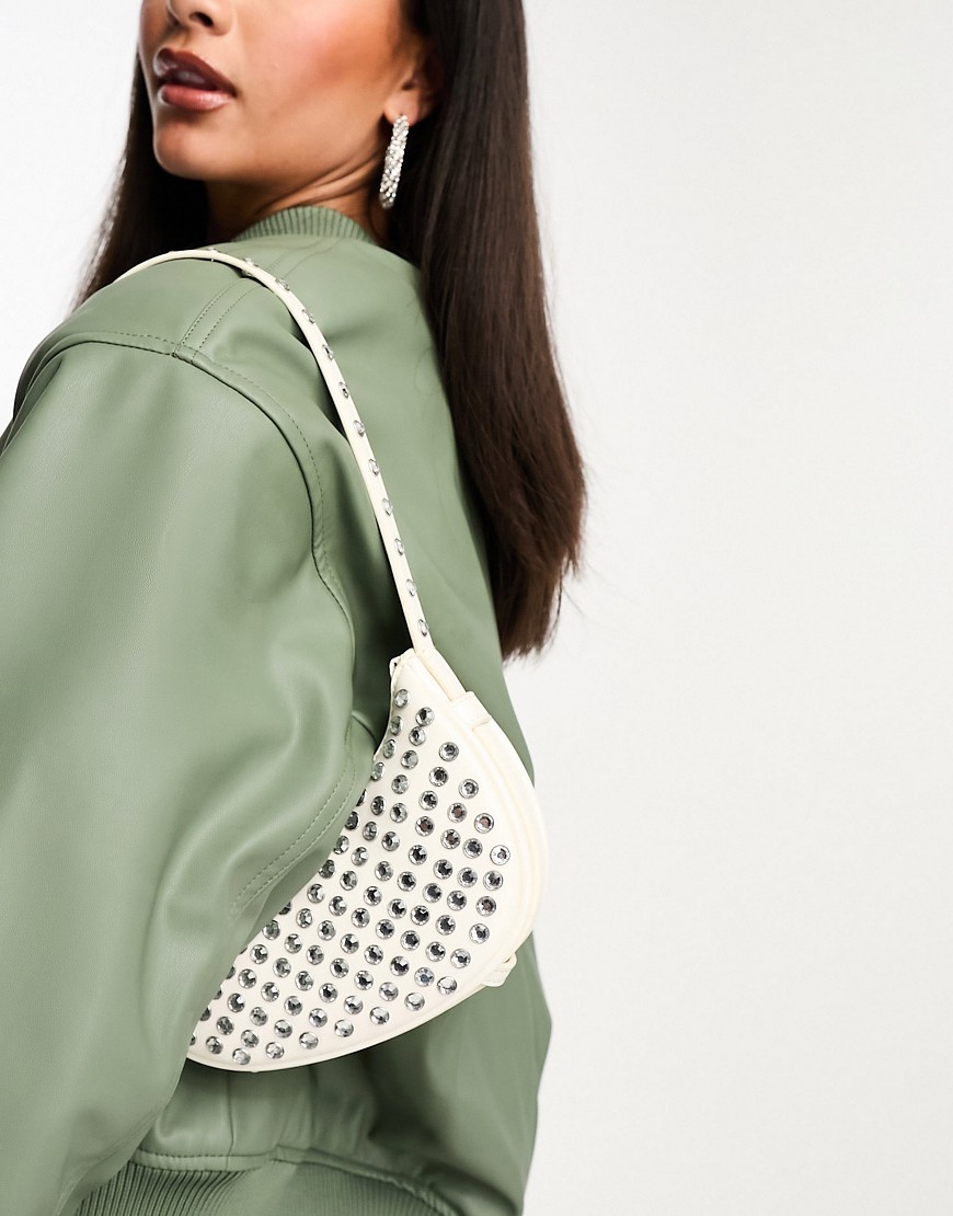 Mango woven leather shoulder bag in white