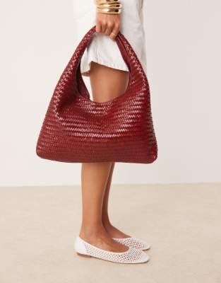 Mango Woven Leather Slouchy Shoulder Bag In Red